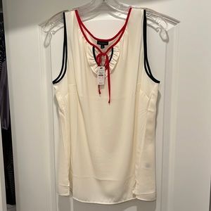 Talbots size large blouse cream with navy and read trim